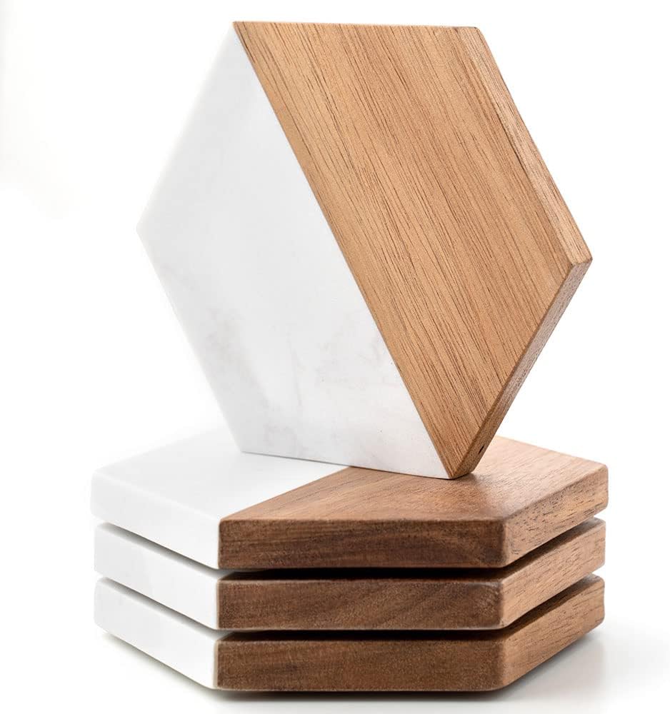 Wood and Marble hex shaped coasters